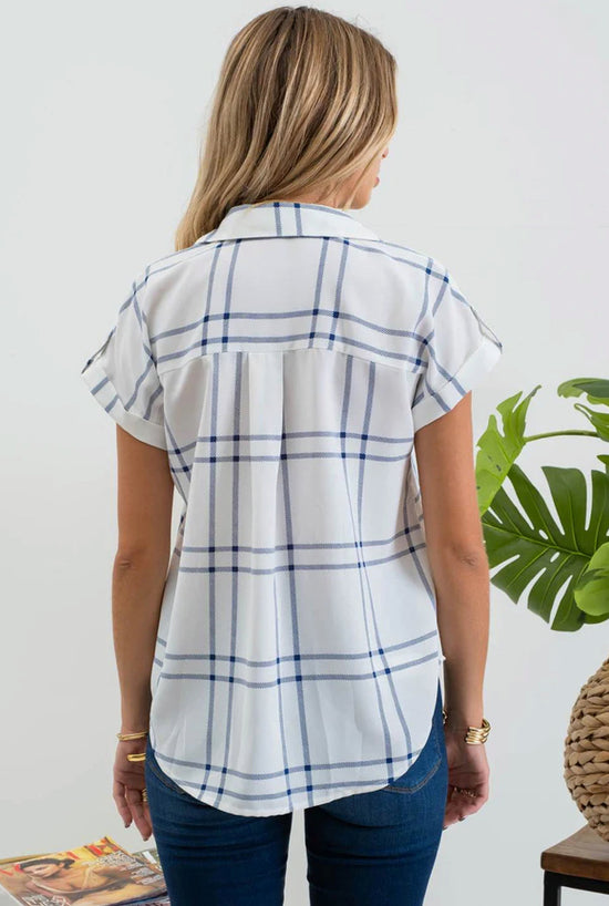 Plaid Short Sleeve Button Down Top - The Street Boutique 