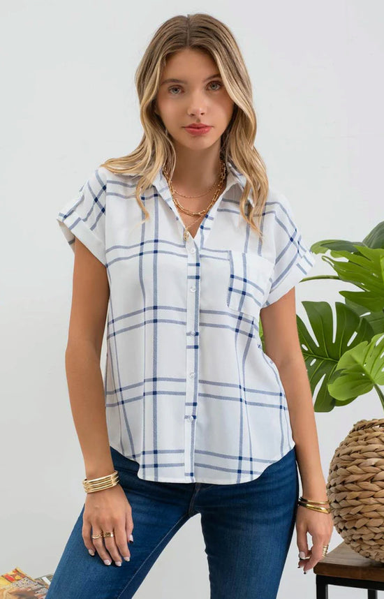 Plaid Short Sleeve Button Down Top - The Street Boutique 
