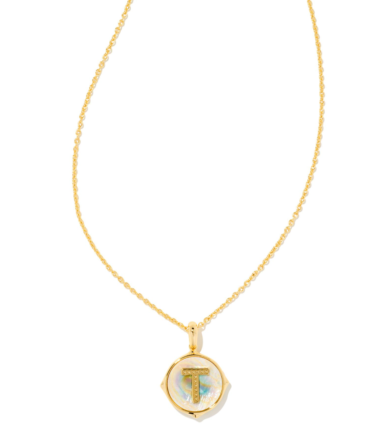 Letter "T" Gold Disc Reversible Pendant Necklace in Iridescent Abalone | KENDRA SCOTT - The Street Boutique 