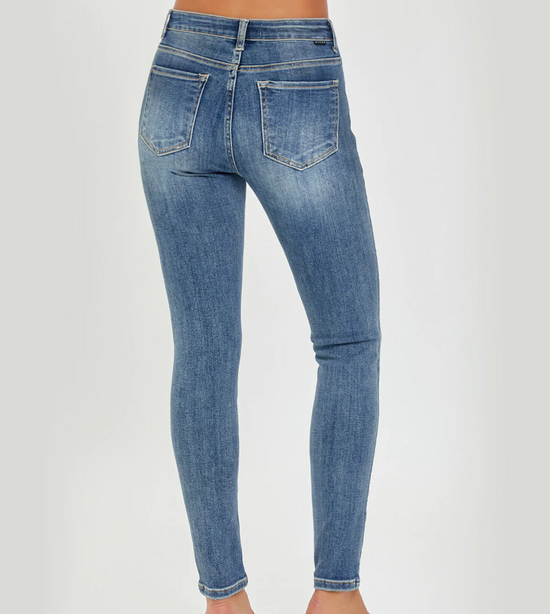RISEN Mid-Rise Ankle Skinny Jeans in Dark - The Street Boutique 