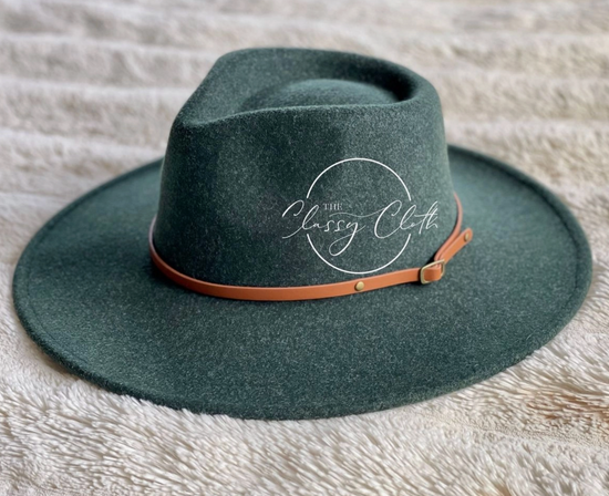 Wide Brim Hat with Belt in Forest Green - The Street Boutique 