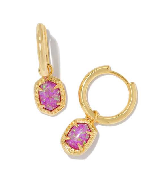 Daphne Gold Framed Huggie Earrings in Magenta Kyocera Opal | KENDRA SCOTT - The Street Boutique 