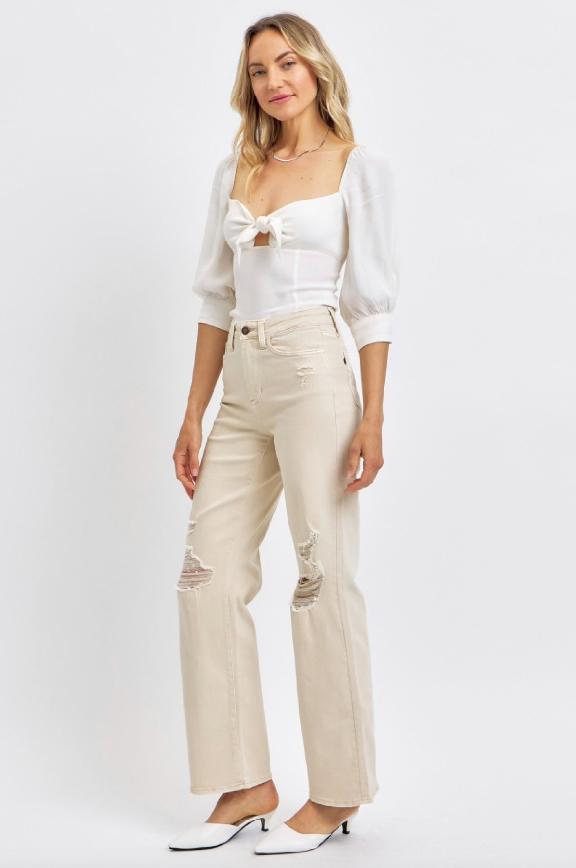 Judy Blue High Waist Bone Distressed 90s Straight Jeans - The Street Boutique