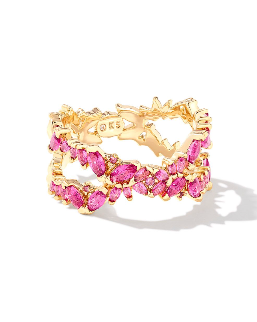 Rosalie Gold Double Band Ring in Pink Crystal | KENDRA SCOTT - The Street Boutique