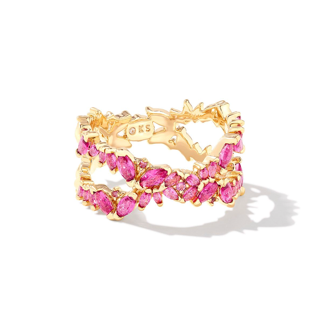 Rosalie Gold Double Band Ring in Pink Crystal | KENDRA SCOTT - The Street Boutique