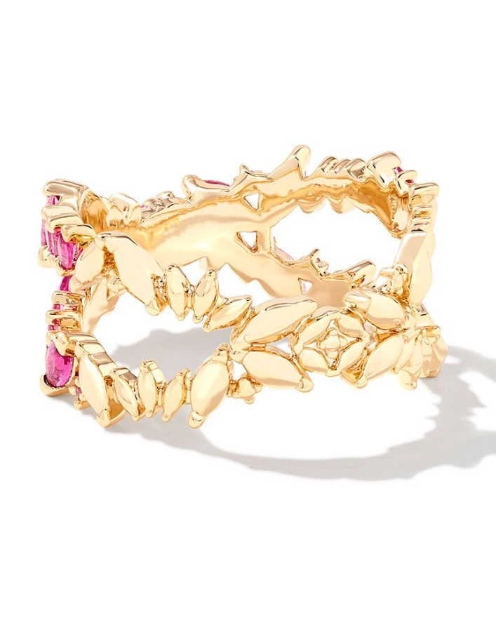 Rosalie Gold Double Band Ring in Pink Crystal | KENDRA SCOTT - The Street Boutique