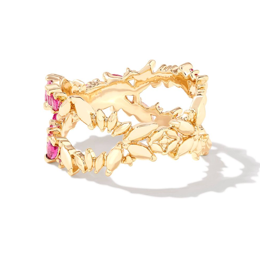 Rosalie Gold Double Band Ring in Pink Crystal | KENDRA SCOTT - The Street Boutique