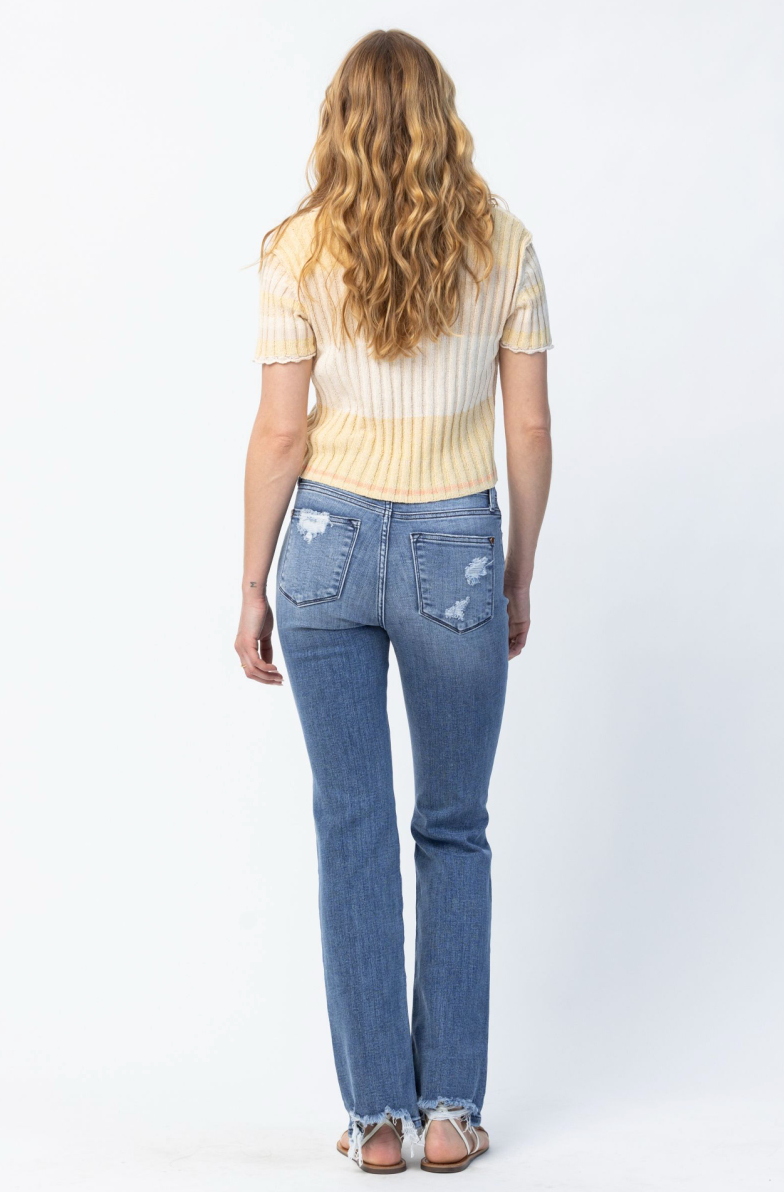 Judy Blue Mid Rise Straight Distressed Jeans - The Street Boutique