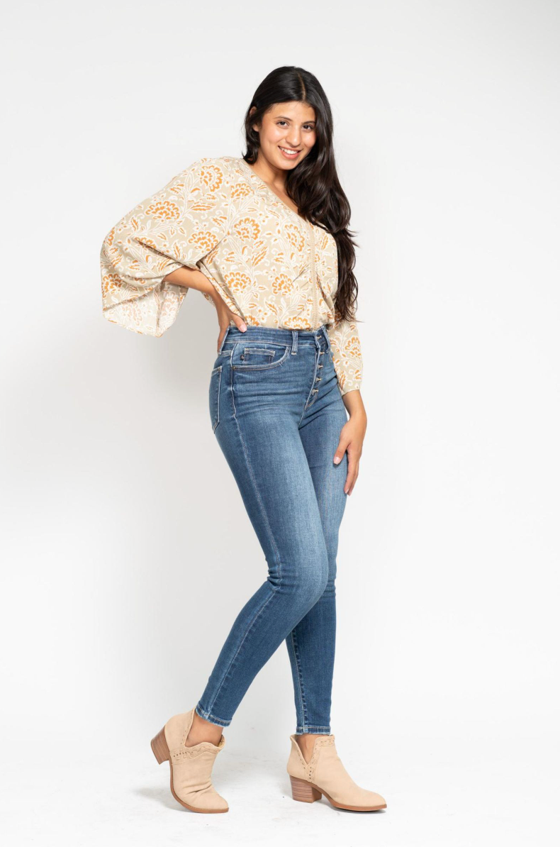 Judy Blue High Rise Button Fly Skinny Jeans - The Street Boutique