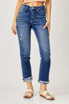 RISEN High Rise Cropped Straight Jeans in Dark - The Street Boutique 