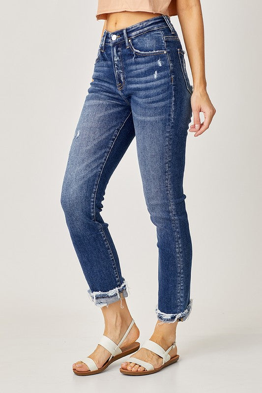 RISEN High Rise Cropped Straight Jeans in Dark - The Street Boutique 