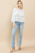 Tiered Ruffle Blouse in White - The Street Boutique 