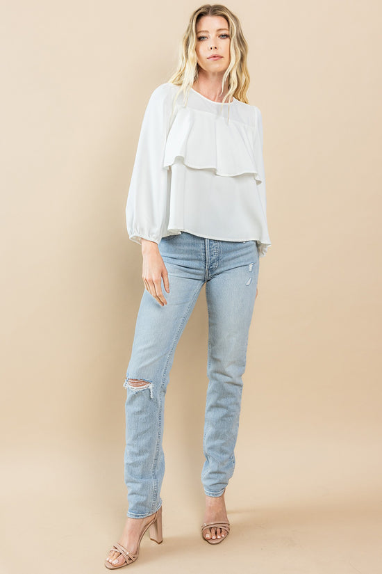 Load image into Gallery viewer, Tiered Ruffle Blouse in White - The Street Boutique 
