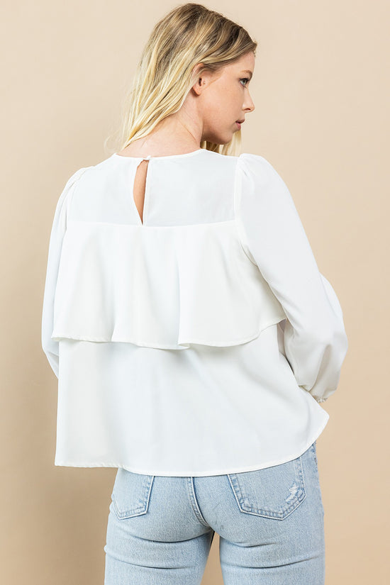 Tiered Ruffle Blouse in White - The Street Boutique 