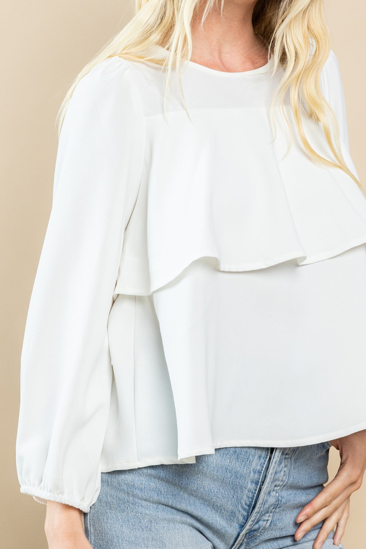 Load image into Gallery viewer, Tiered Ruffle Blouse in White - The Street Boutique 
