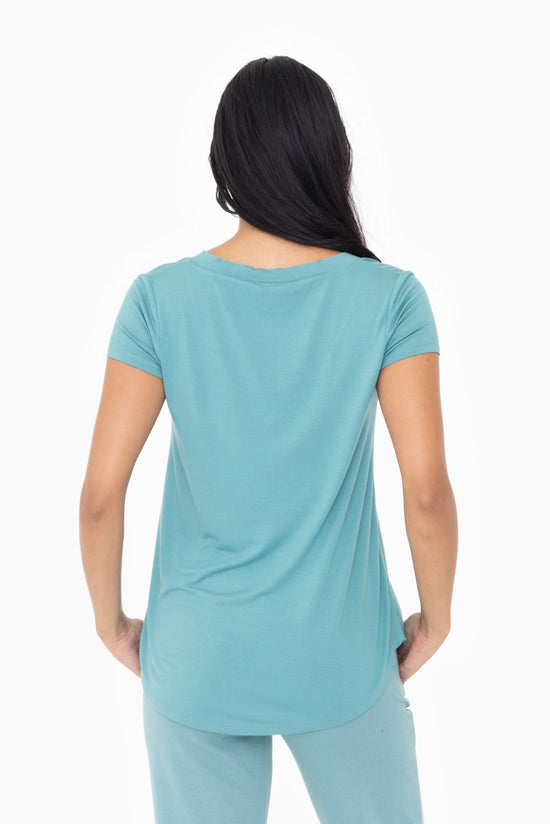 Short Sleeve V-Neck Pocket Shirt in Grey Teal - The Street Boutique 