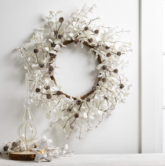 Load image into Gallery viewer, White Eucalyptus Artificial Wreath 19-in - The Street Boutique 
