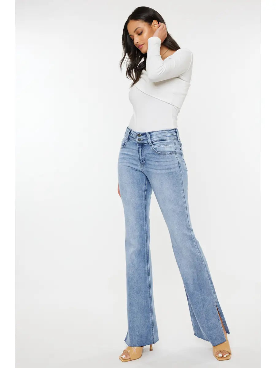 KanCan Mid Rise Double Waist Band Flare Jeans - The Street Boutique 