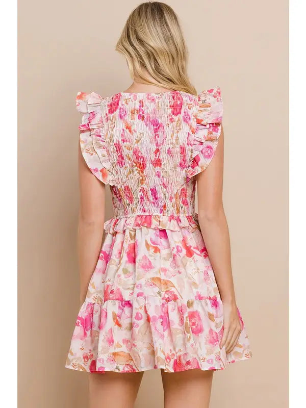 Pink Floral Printed Mini Dress - The Street Boutique 