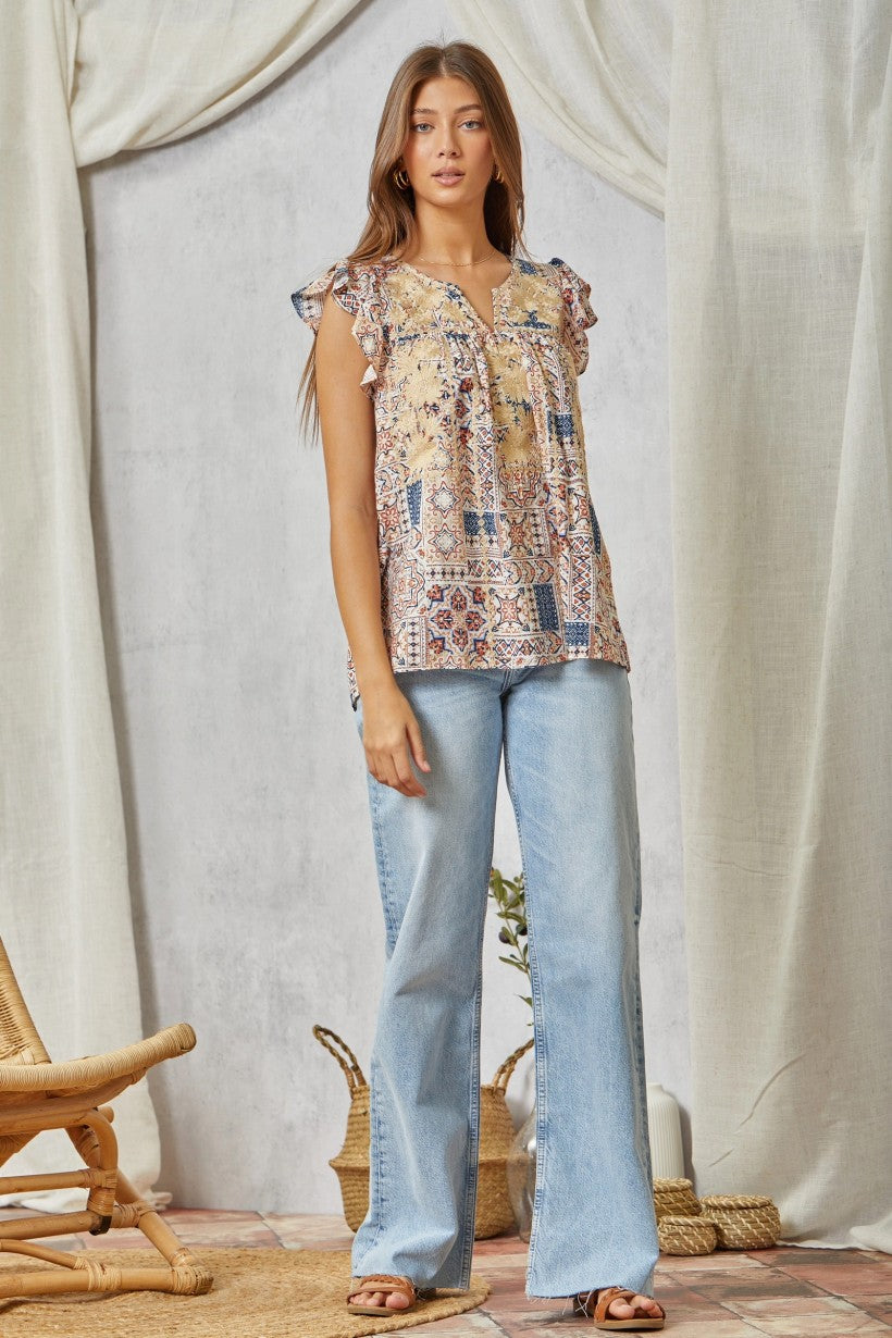 Flutter Sleeve Floral Embroidery Blouse - The Street Boutique 