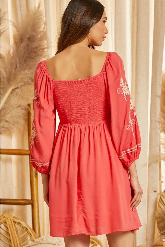 Coral Embroidery Babydoll Dress - The Street Boutique 