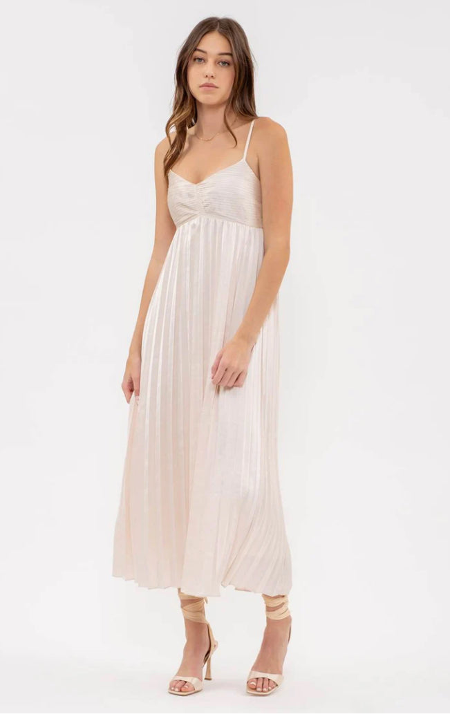 Sleeveless Pleated Midi Dress in Champagne - The Street Boutique 