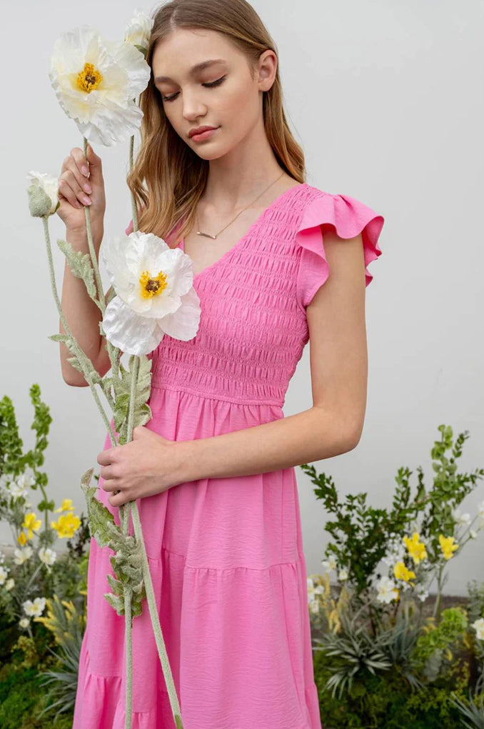 Flutter Short Sleeve Maxi Dress in Pink - The Street Boutique 