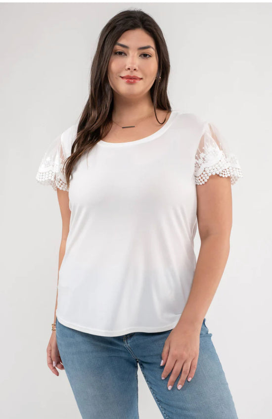 Plus White Lace Short Sleeve Top - The Street Boutique 