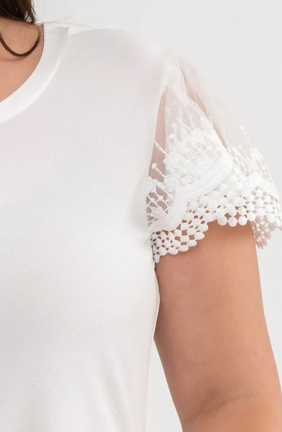 Plus White Lace Short Sleeve Top - The Street Boutique 