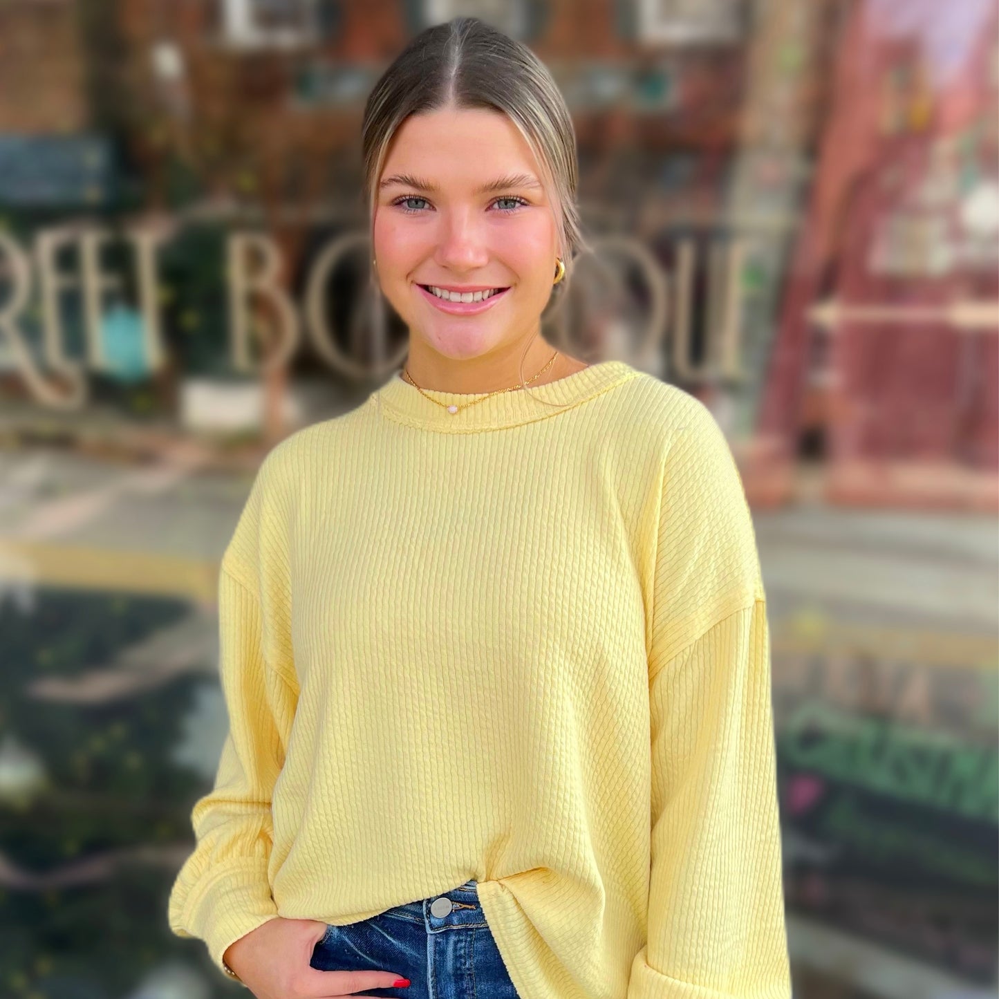Solid Crew Neck Blouse in Light Yellow - The Street Boutique 