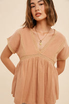 Sun Washed Lace Accent Blouse - The Street Boutique 