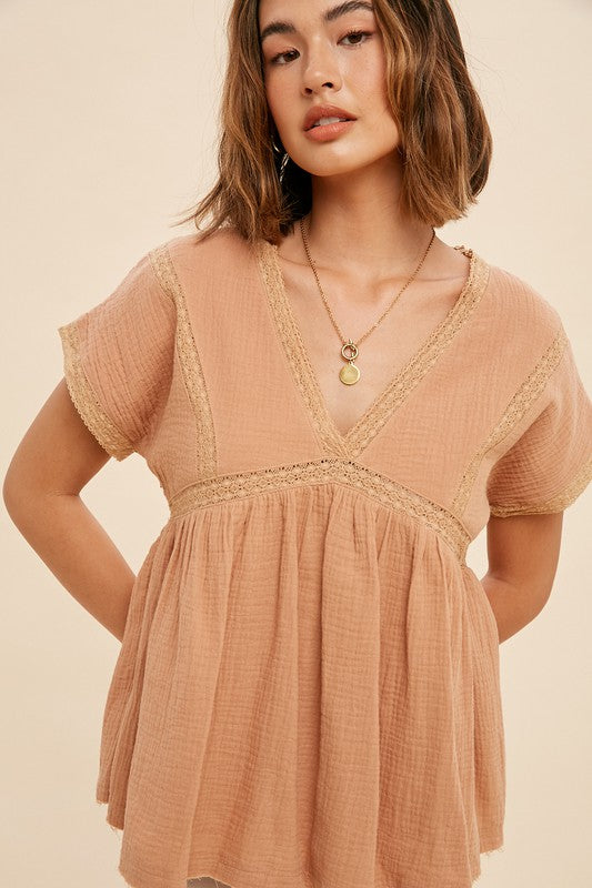Sun Washed Lace Accent Blouse