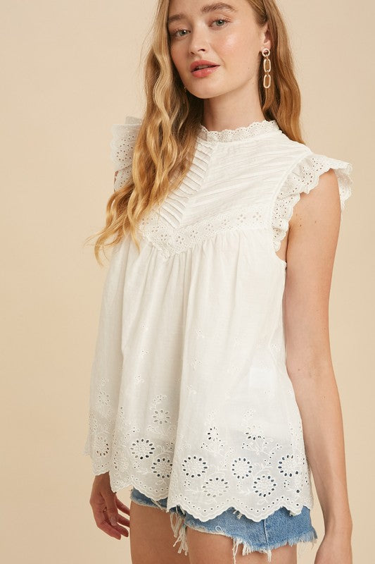 Off White Sleeveless Lace Blouse - The Street Boutique 