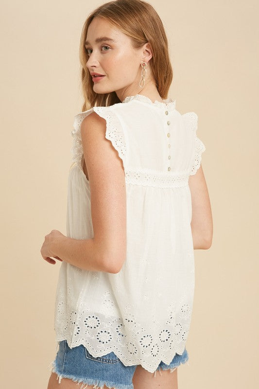 Off White Sleeveless Lace Blouse - The Street Boutique 