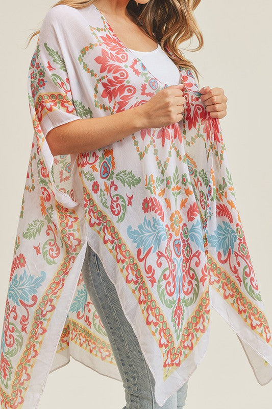 Bohemian Print Kimono | Beige/Coral - The Street Boutique 