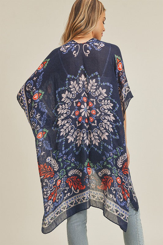 Bohemian Print Kimono | Navy/Beige - The Street Boutique 