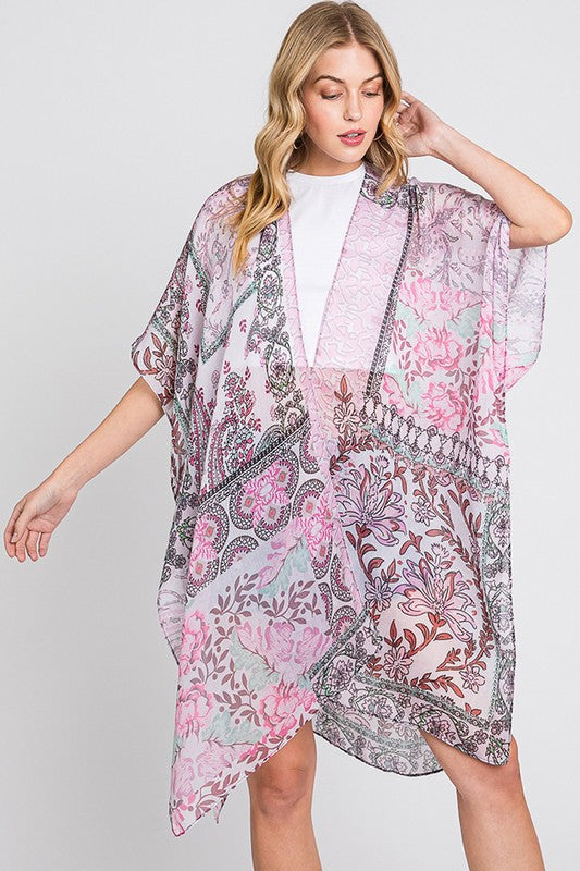 Pink Paisley Flower Print Kimono - The Street Boutique 