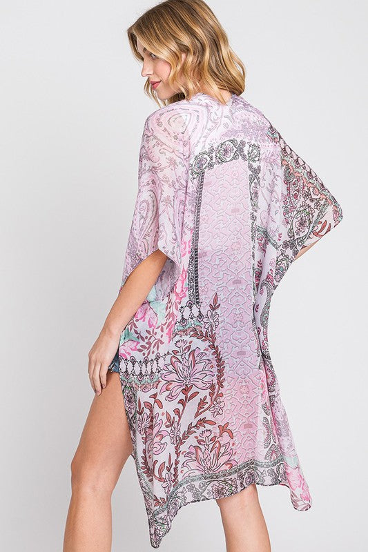 Pink Paisley Flower Print Kimono - The Street Boutique 