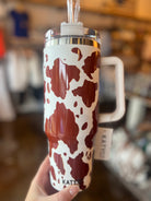 Brown and White Cow Print 40oz Tumbler - The Street Boutique 