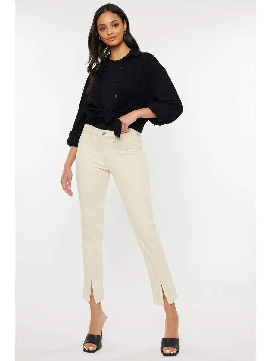 Mid Rise Skinny Straight Jeans in Cream - The Street Boutique 