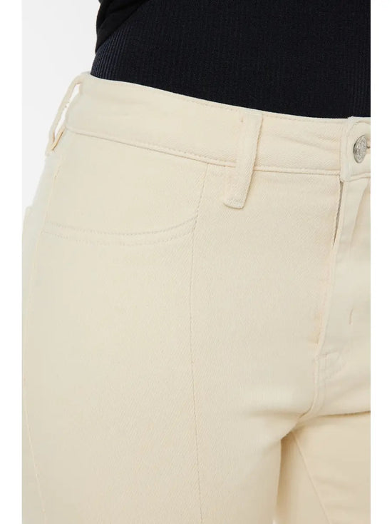 Mid Rise Skinny Straight Jeans in Cream - The Street Boutique 