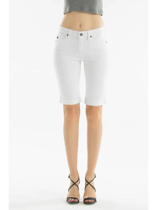 Mid Rise Bermuda Denim Shorts in White - The Street Boutique 