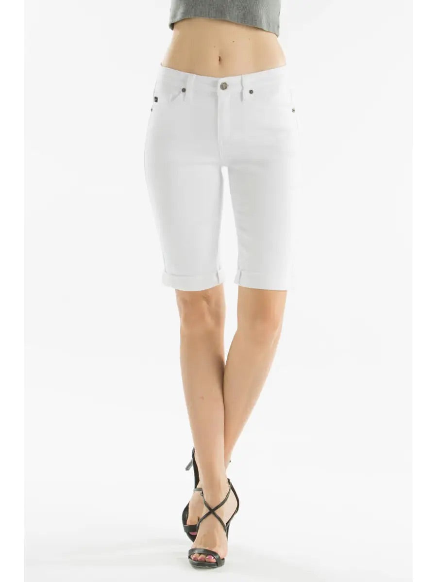Load image into Gallery viewer, Mid Rise Bermuda Denim Shorts in White - The Street Boutique 
