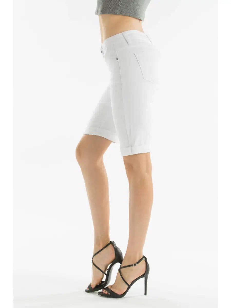 Mid Rise Bermuda Denim Shorts in White - The Street Boutique 