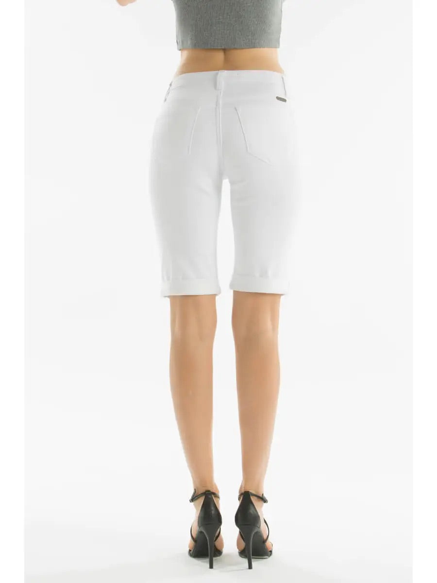 Mid Rise Bermuda Denim Shorts in White - The Street Boutique 