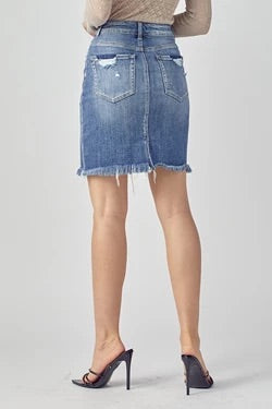 Load image into Gallery viewer, Medium Wash High Rise Mini Skirt by RISEN - The Street Boutique 
