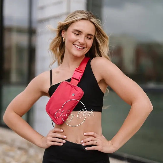 Nylon Lula Shoulder Sling Belt Bag in Raspberry - The Street Boutique 