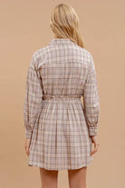 Plaid Button Down Long Sleeve Dress - The Street Boutique 