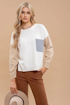 Cream Color Block Knit Sweater - The Street Boutique 