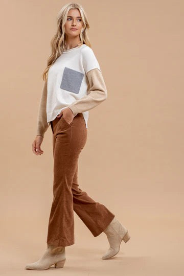 Cream Color Block Knit Sweater - The Street Boutique 